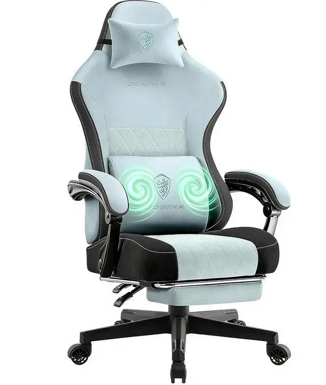 Main image of Gaming Chair, Breathable Fabric Computer Chair with Pocket Spring Cushion, Ergonomic Massage Gamer Chair with Lumbar Support and Footrest, Height Adjustable Office Game Chairs for Adults, Aqua