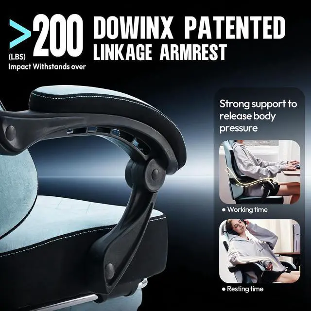 Alt view image 5 of 7 - Gaming Chair, Breathable Fabric Computer Chair with Pocket Spring Cushion, Ergonomic Massage Gamer Chair with Lumbar Support and Footrest, Height Adjustable Office Game Chairs for Adults, Aqua