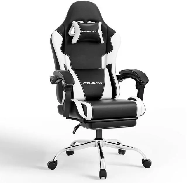 Main image of Gaming Chair with Footrest & Massage Lumbar, Ergonomic Reclining Gaming Chair 330lbs with Headrest Pillow for Office, Home & Long Gaming Sessions, White