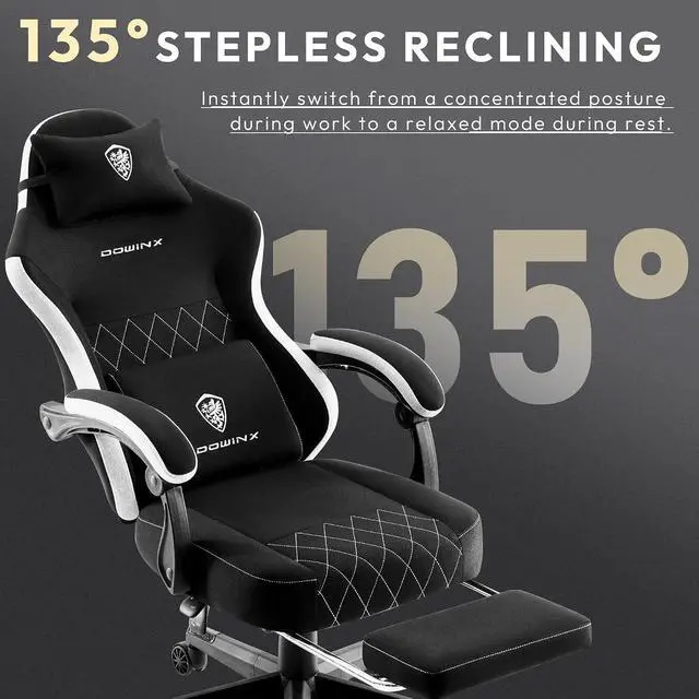 Alt view image 4 of 7 - Gaming Chair, Breathable Fabric Computer Chair with Pocket Spring Cushion, Ergonomic Massage Gamer chair with Lumbar Support and Footrest, Height Adjustable Office Game chairs for Adults, Black