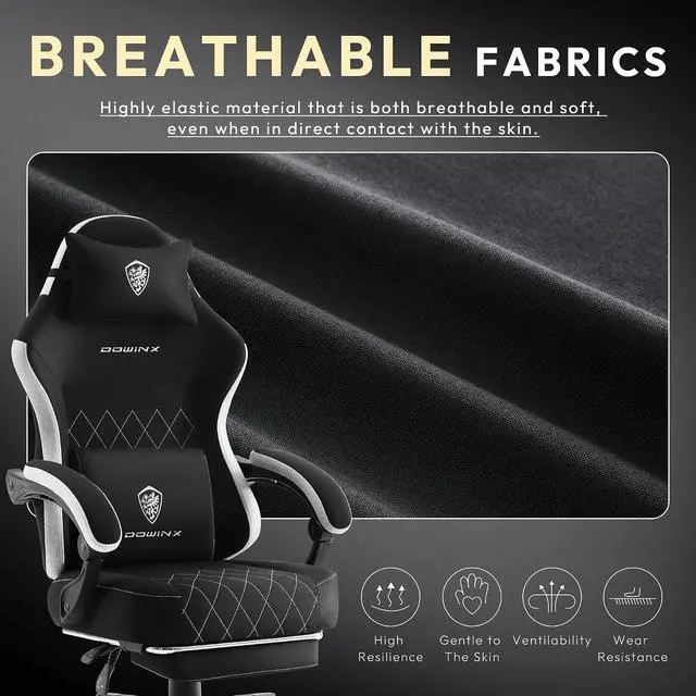 Alt view image 3 of 7 - Gaming Chair, Breathable Fabric Computer Chair with Pocket Spring Cushion, Ergonomic Massage Gamer chair with Lumbar Support and Footrest, Height Adjustable Office Game chairs for Adults, Black