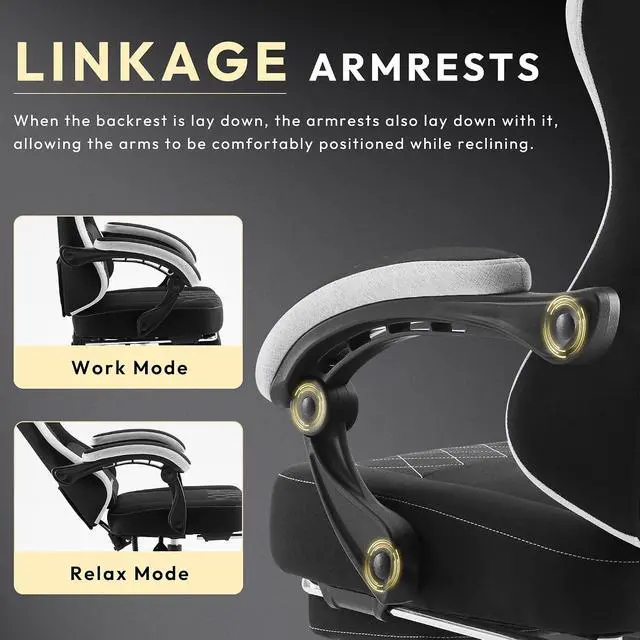 Alt view image 5 of 7 - Gaming Chair, Breathable Fabric Computer Chair with Pocket Spring Cushion, Ergonomic Massage Gamer chair with Lumbar Support and Footrest, Height Adjustable Office Game chairs for Adults, Black