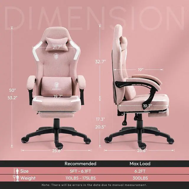 Alt view image 3 of 7 - Fabric Gaming Chair with Pocket Spring Cushion,Breathable Computer Chair with Massage Lumbar Support and Footrest,High Back Game Office Chair for Adult,Pink