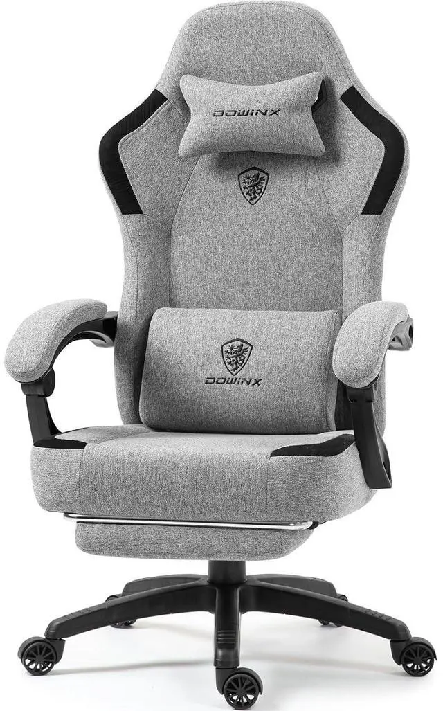 Main image of Fabric Gaming Chair with Pocket Spring Cushion,Breathable Computer Chair with Massage Lumbar Support and Footrest,High Back Game Office Chair for Adult,Grey