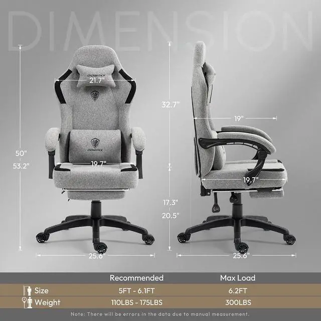 Alt view image 3 of 7 - Fabric Gaming Chair with Pocket Spring Cushion,Breathable Computer Chair with Massage Lumbar Support and Footrest,High Back Game Office Chair for Adult,Grey