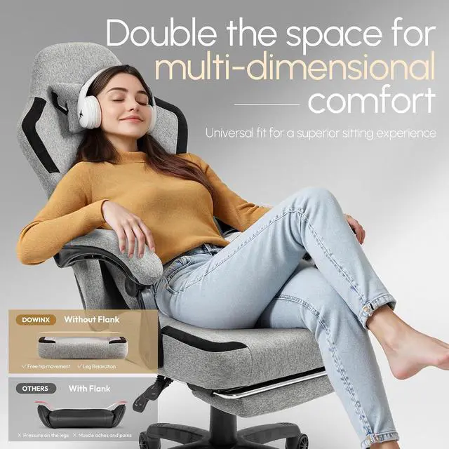 Alt view image 4 of 7 - Fabric Gaming Chair with Pocket Spring Cushion,Breathable Computer Chair with Massage Lumbar Support and Footrest,High Back Game Office Chair for Adult,Grey