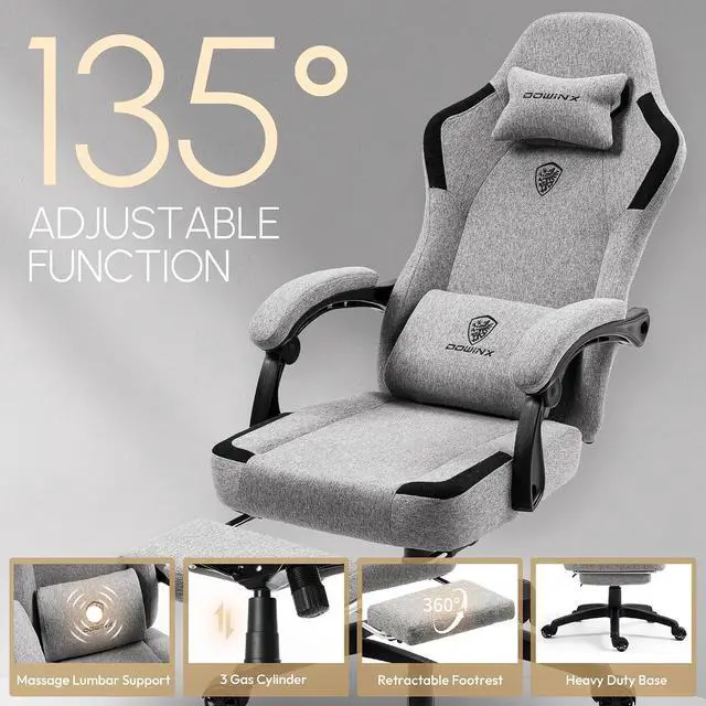 Alt view image 5 of 7 - Fabric Gaming Chair with Pocket Spring Cushion,Breathable Computer Chair with Massage Lumbar Support and Footrest,High Back Game Office Chair for Adult,Grey