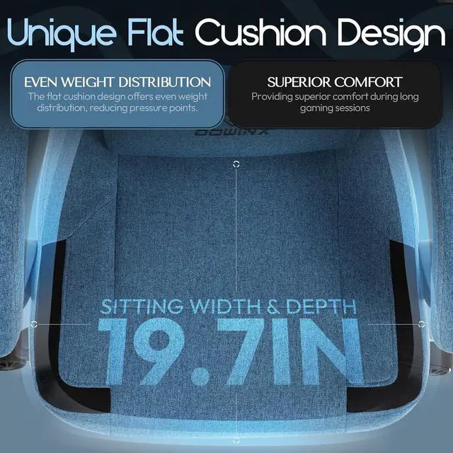 Alt view image 4 of 7 - Fabric Gaming Chair with Pocket Spring Cushion,Breathable Computer Chair with Massage Lumbar Support and Footrest,High Back Game Office Chair for Adult,Blue