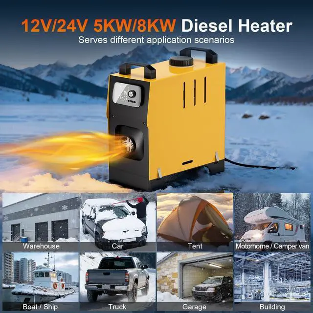 Alt view image 6 of 7 - 8KW Diesel Heater, Portable Diesel Air Heater, All in One Fast Heating with LCD Control, Automatic Altitude Adjustment, for Vehicles and Outdoors
