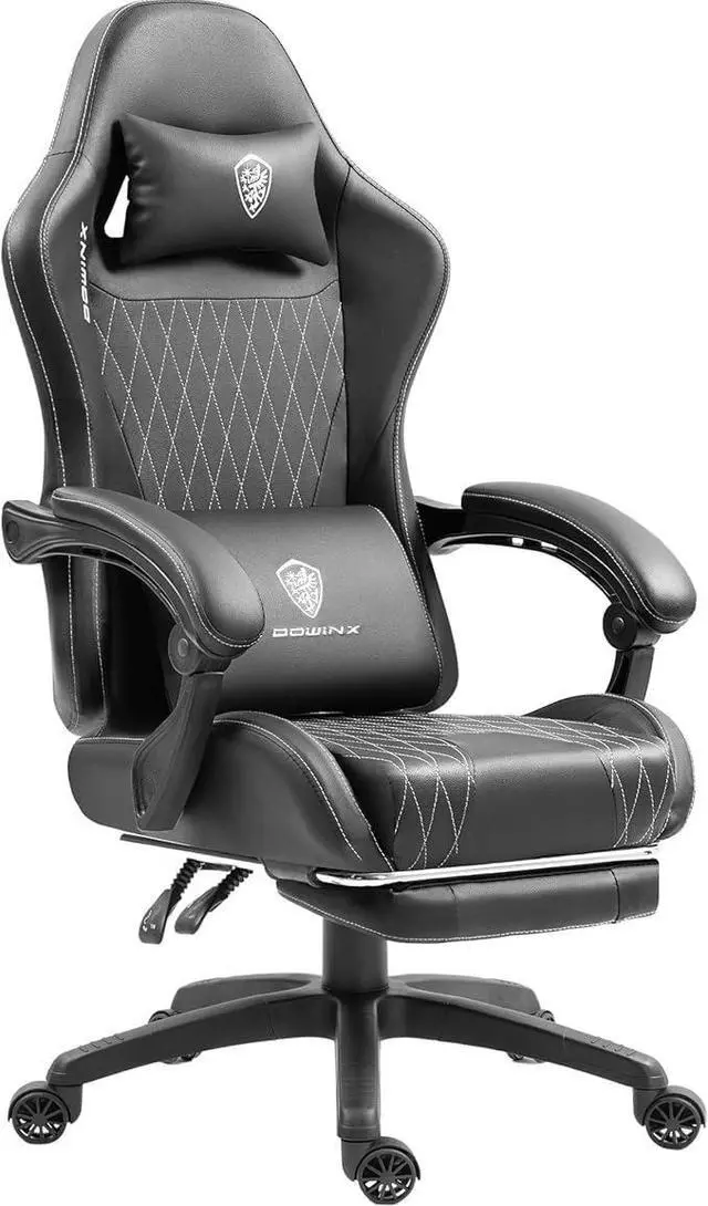 Main image of Gaming Chair with Massage Lumbar Support and Footrest, Video Game Chair for Adults, Adjustable Ergonomic Gamer Chairs High Back with Pocket Spring Cushion, Swivel Recliner with Headrest, Black