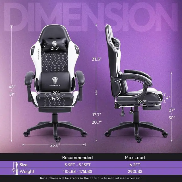 Alt view image 3 of 7 - Gaming Chair with Massage Lumbar Support and Footrest, Video Game Chair for Adults, Adjustable Ergonomic Gamer Chairs High Back with Pocket Spring Cushion, Swivel Recliner, Black and White