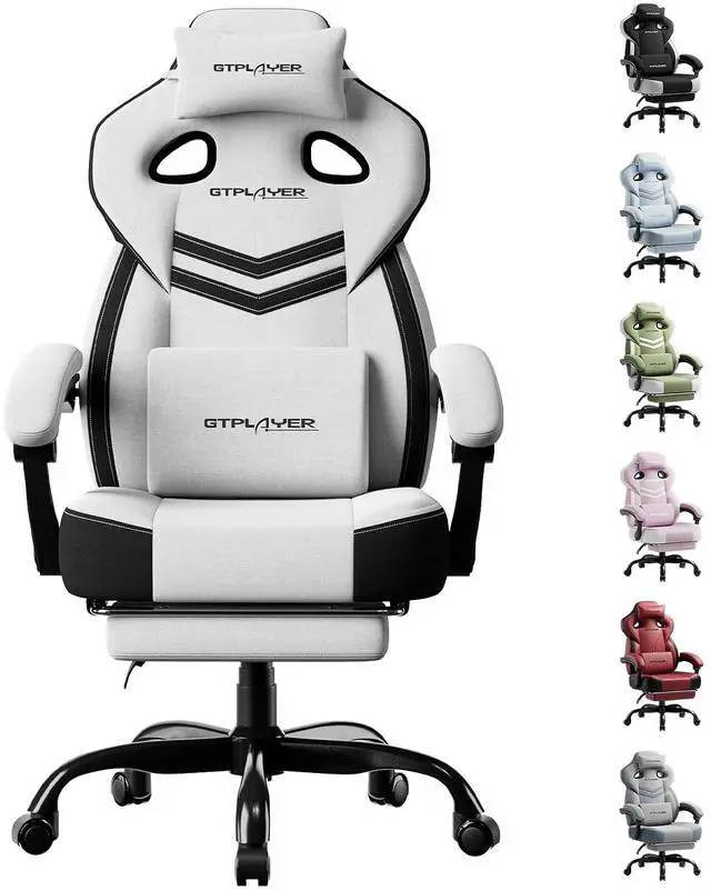 Main image of Gaming Chairs for Adult - Ergonomic Big & Tall Gaming Seat with Footrest & Lumbar Support, Comfortable Office Chair 90-155° Reclining - Heavy Duty Wide Computer Seat, White Grey