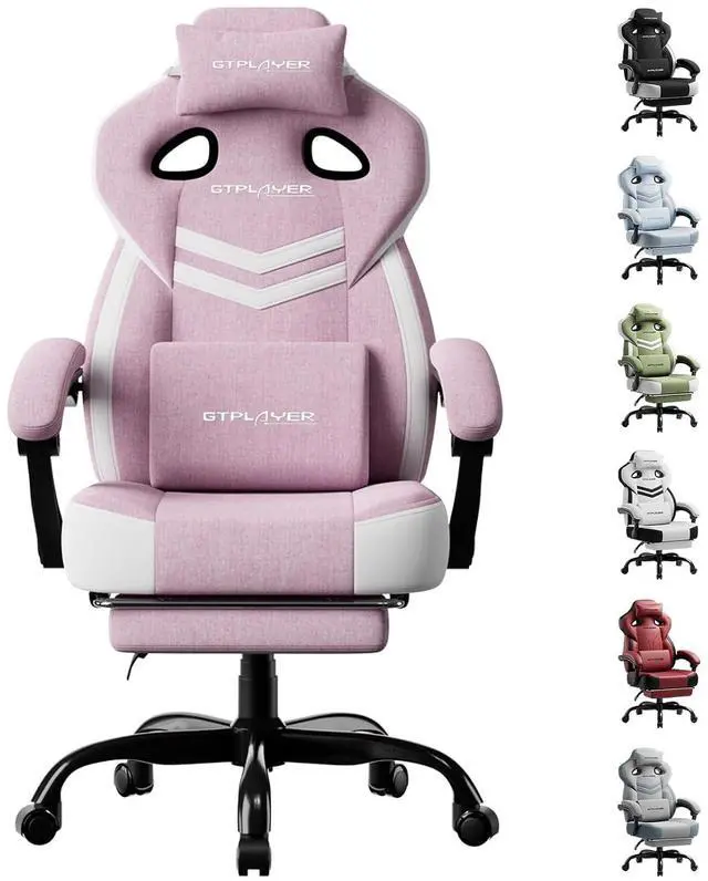 Main image of Gaming Chairs for Adult - Ergonomic Big & Tall Gaming Seat with Footrest & Lumbar Support, Comfortable Office Chair 90-155° Reclining - Heavy Duty Wide Computer Seat, Pink