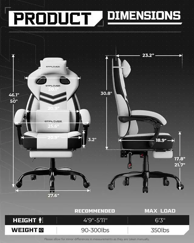 Alt view image 2 of 7 - Gaming Chairs for Adult - Ergonomic Big & Tall Gaming Seat with Footrest & Lumbar Support, Comfortable Office Chair 90-155° Reclining - Heavy Duty Wide Computer Seat, White Grey
