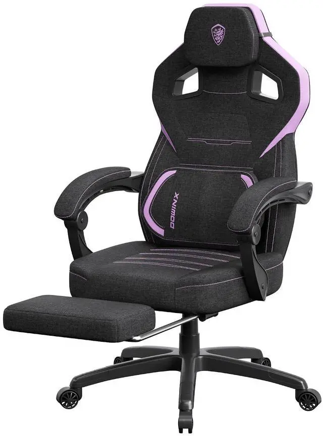 Main image of Gaming Chair Fabric with Massage Lumbar Support, Big and Tall Gaming Chairs for Adults, High Back Computer Chair with Footrest for Office Gaming, Purple
