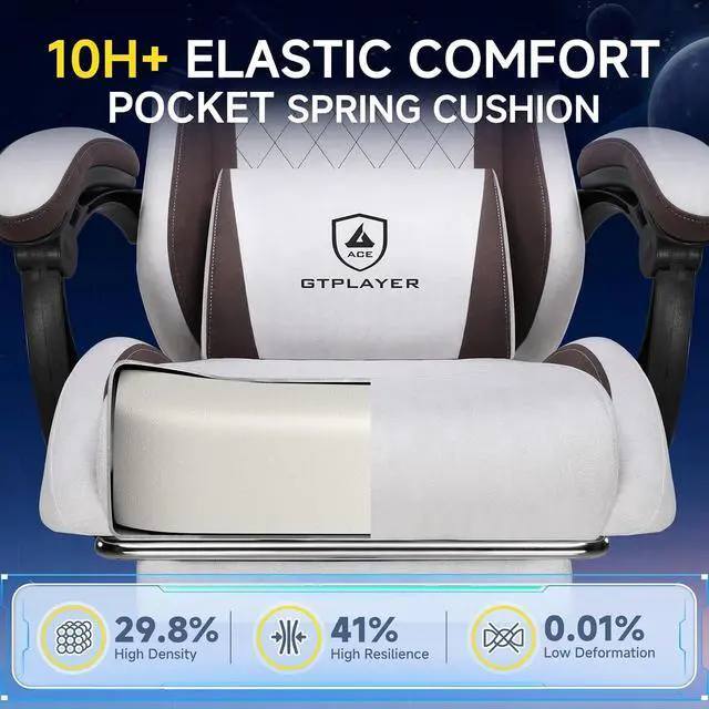 Alt view image 7 of 7 - Gaming Chair, Video Game Chairs with Footrest and Lumbar Support, Computer Chair for Adults with Extended Backrest, Ergonomic Reclining Silla Gamer, Fabric, Brown