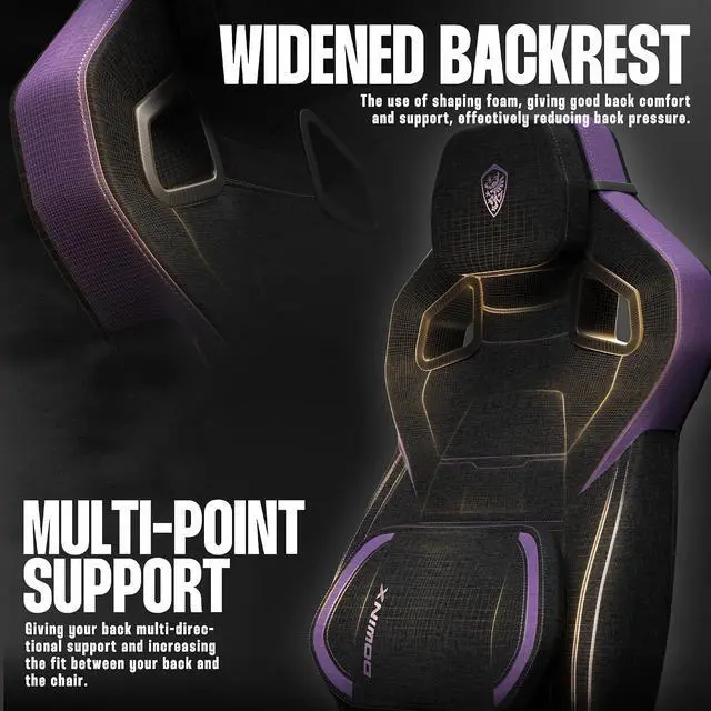 Alt view image 5 of 7 - Gaming Chair Fabric with Massage Lumbar Support, Big and Tall Gaming Chairs for Adults, High Back Computer Chair with Footrest for Office Gaming, Purple