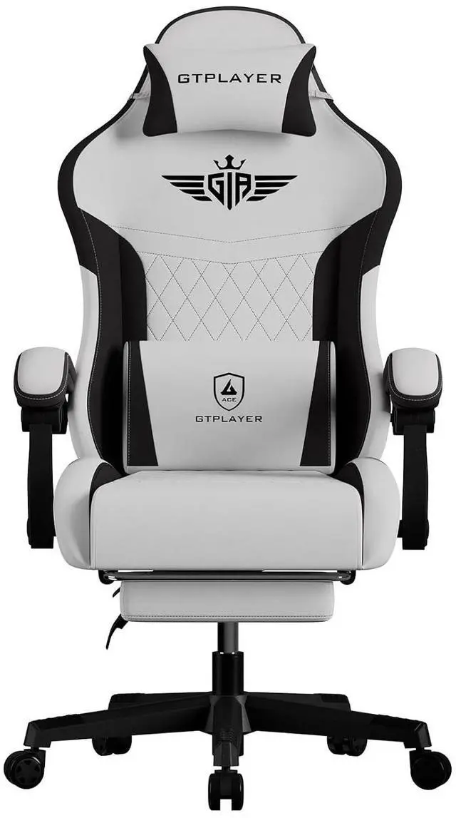 Main image of Gaming Chair, Video Game Chairs with Footrest and Lumbar Support, Computer Chair for Adults with Extended Backrest, Ergonomic Reclining Silla Gamer, Fabric, Grey