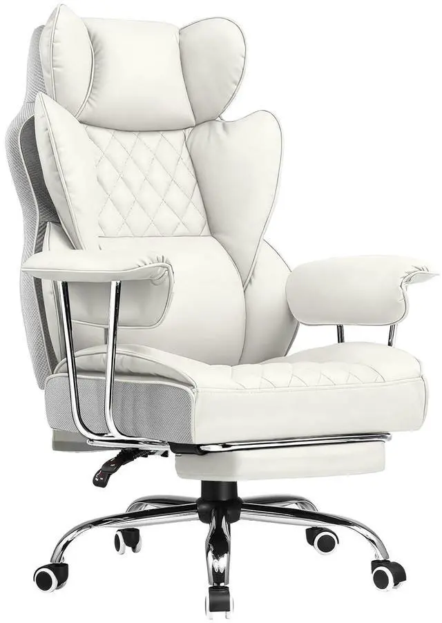 Main image of Big and Tall Office Chair, High Back Leather Gaming Chair with Footrest, Executive Ergonomic Office Chairs with Pocket Spring Lumbar Support and with Outward Fixed Soft Armrests