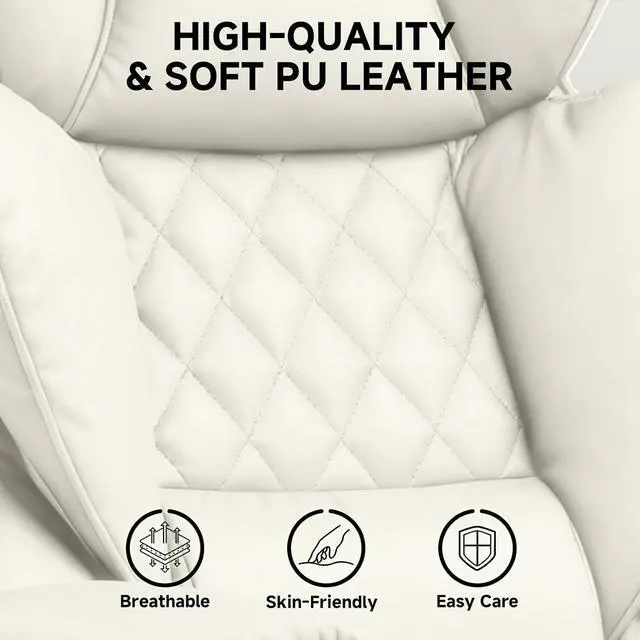 Alt view image 6 of 7 - Big and Tall Office Chair, High Back Leather Gaming Chair with Footrest, Executive Ergonomic Office Chairs with Pocket Spring Lumbar Support and with Outward Fixed Soft Armrests
