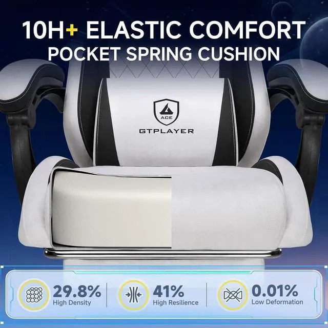 Alt view image 7 of 7 - Gaming Chair, Video Game Chairs with Footrest and Lumbar Support, Computer Chair for Adults with Extended Backrest, Ergonomic Reclining Silla Gamer, Fabric, Grey