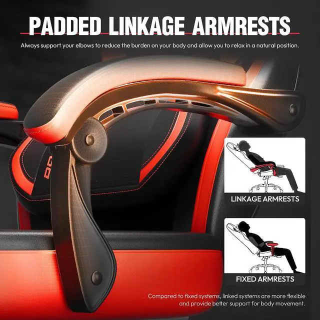 Alt view image 6 of 6 - Gaming Chair with Footrest, Big and Tall Gaming Chair for Heavy People, Gamer Chair for Adult with Massage, Ergonomic Gaming Chair with headrest, Computer Game Chair for 200lbs, Red