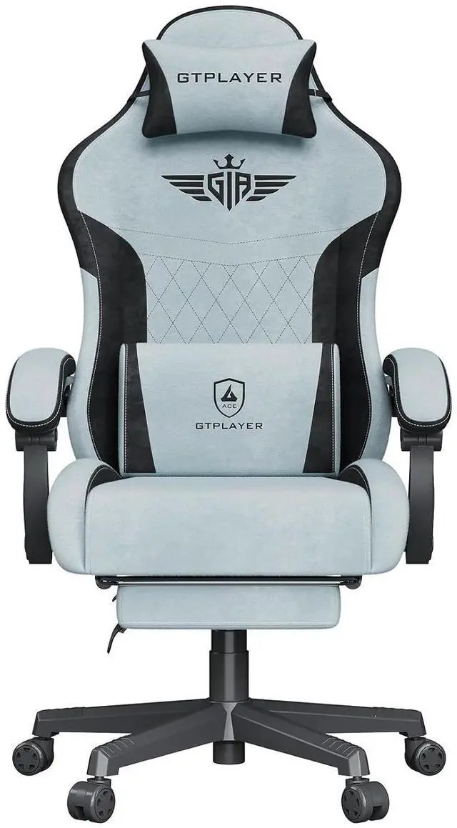 Main image of Gaming Chair, Video Game Chairs with Footrest and Lumbar Support, Computer Chair for Adults with Extended Backrest, Ergonomic Reclining Silla Gamer, Velvet Fabric, Light Blue