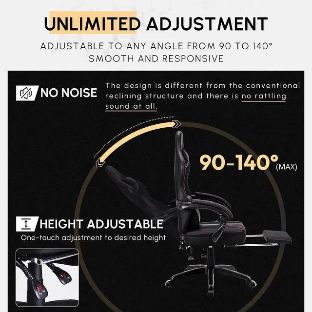 Alt view image 5 of 7 - LS-665TE7A Gaming Chair Breathable PU Leather Gamer Chair with Pocket Spring Cushion, Ergonomic Computer Chair with Massage Lumbar Support,Adjustable Swivel Task Chair with Footrest