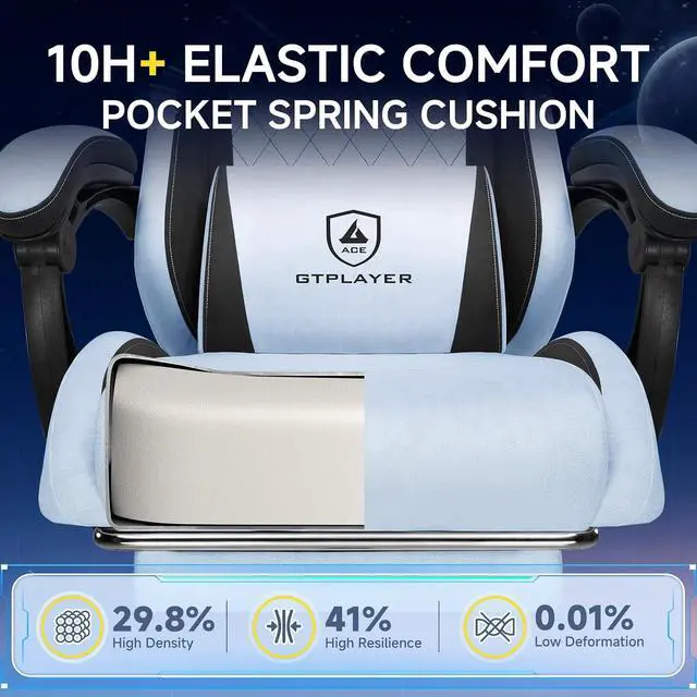 Alt view image 7 of 7 - Gaming Chair, Video Game Chairs with Footrest and Lumbar Support, Computer Chair for Adults with Extended Backrest, Ergonomic Reclining Silla Gamer, Velvet Fabric, Light Blue