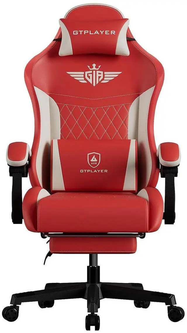 Main image of Gaming Chair, Video Game Chairs with Footrest and Lumbar Support, Computer Chair for Adults with Extended Backrest, Ergonomic Reclining Silla Gamer, PU-Leather, Red