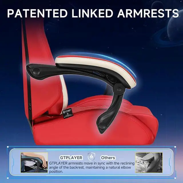 Alt view image 5 of 7 - Gaming Chair, Video Game Chairs with Footrest and Lumbar Support, Computer Chair for Adults with Extended Backrest, Ergonomic Reclining Silla Gamer, PU-Leather, Red