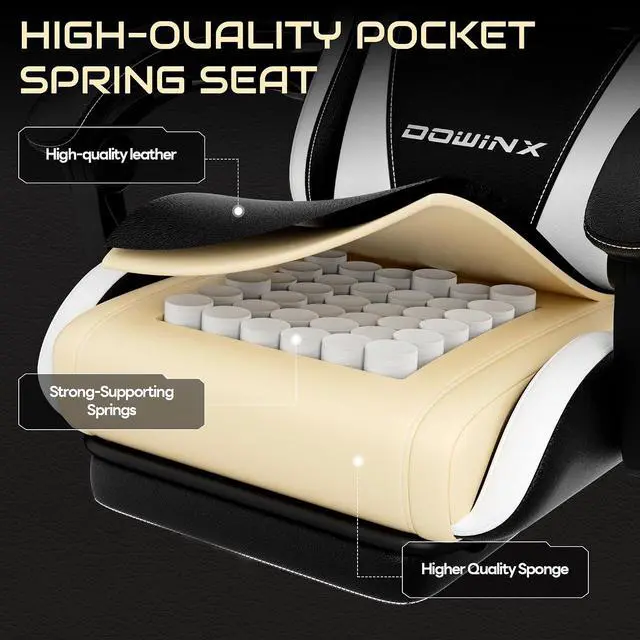 Alt view image 4 of 7 - Gaming Chair with Footrest & Massage Lumbar, Ergonomic Reclining Gaming Chair 330lbs with Headrest Pillow for Office, Home & Long Gaming Sessions, White