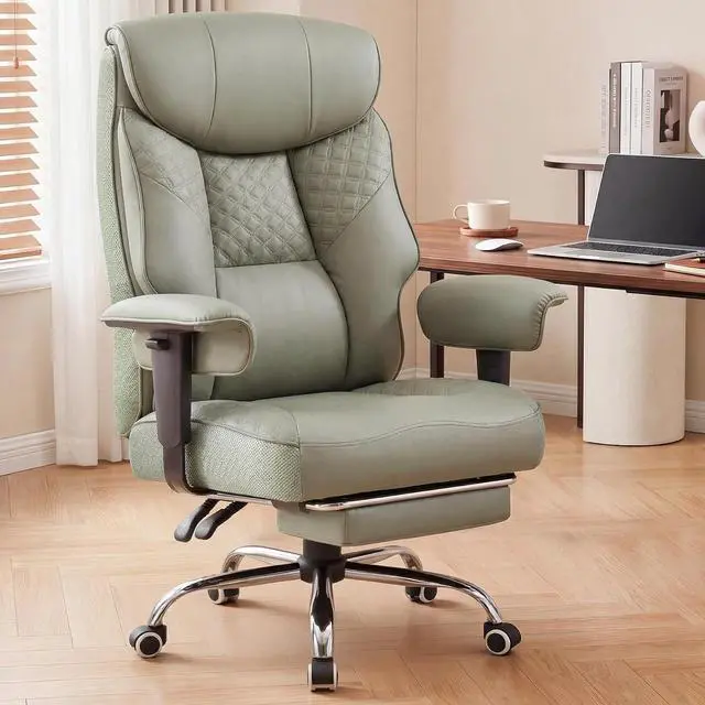 Main image of Big and Tall Office Chair, High Back Computer Gaming Chair with Ergonomic Lumbar Support &Pocket Spring Cushion for Lower Back Pain Relief, Leather Executive Chair with Foot Rest, Green