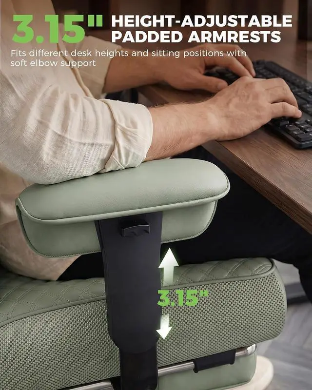 Alt view image 6 of 7 - Big and Tall Office Chair, High Back Computer Gaming Chair with Ergonomic Lumbar Support &Pocket Spring Cushion for Lower Back Pain Relief, Leather Executive Chair with Foot Rest, Green