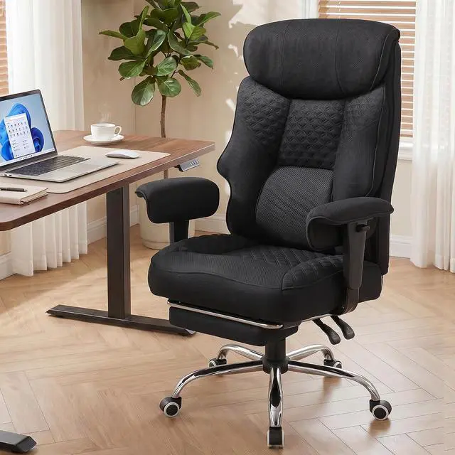 Alt view image 2 of 7 - Big and Tall Office Chair, High Back Computer Gaming Chair with Ergonomic Lumbar Support &Pocket Spring Cushion for Lower Back Pain Relief, Fabric Executive Chair with Foot Rest, Black