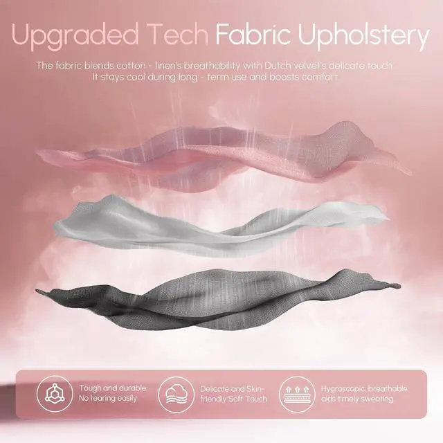 Alt view image 5 of 7 - Fabric Gaming Chair with Pocket Spring Cushion,Breathable Computer Chair with Massage Lumbar Support and Footrest,High Back Game Office Chair for Adult,Pink