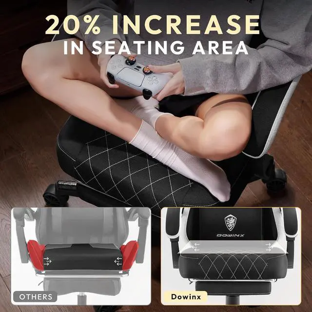 Alt view image 6 of 7 - Gaming Chair, Breathable Fabric Computer Chair with Pocket Spring Cushion, Ergonomic Massage Gamer chair with Lumbar Support and Footrest, Height Adjustable Office Game chairs for Adults, Black