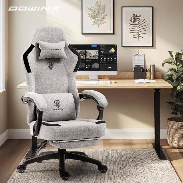 Alt view image 2 of 7 - Fabric Gaming Chair with Pocket Spring Cushion,Breathable Computer Chair with Massage Lumbar Support and Footrest,High Back Game Office Chair for Adult,Grey