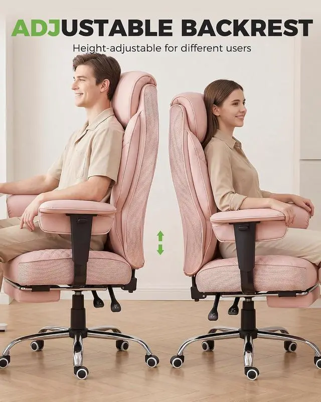 Alt view image 7 of 7 - Big and Tall Office Chair, High Back Computer Gaming Chair with Ergonomic Lumbar Support &Pocket Spring Cushion for Lower Back Pain Relief, Leather Executive Chair with Foot Rest, Pink