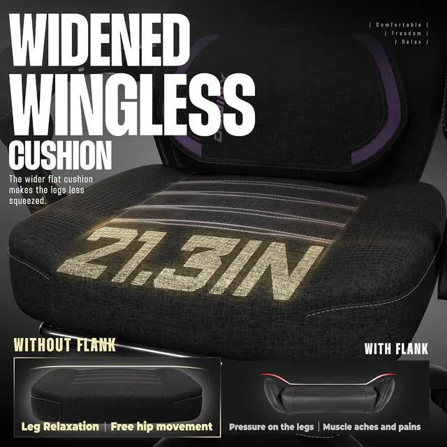 Alt view image 6 of 7 - Gaming Chair Fabric with Massage Lumbar Support, Big and Tall Gaming Chairs for Adults, High Back Computer Chair with Footrest for Office Gaming, Purple