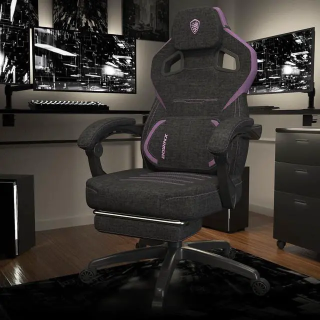 Alt view image 2 of 7 - Gaming Chair Fabric with Massage Lumbar Support, Big and Tall Gaming Chairs for Adults, High Back Computer Chair with Footrest for Office Gaming, Purple
