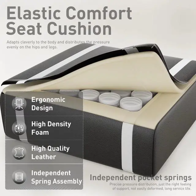Alt view image 6 of 7 - Gaming Chair, Ergonomic Video Game Seat with 360° Swivel & Lumbar Massage, Computer Chair PU Leather Cushion for Adults Home/Office Use (Black & White)
