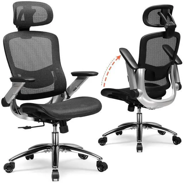 Main image of Big and Tall Ergonomic Mesh Office Chair, High Back Home Desk Chair Computer Gaming Chair with Headrest, Flip-Up Arms, 90-125° Tilt Lock and Wide Cushion, Task Chair for Man Woman-Deep Black