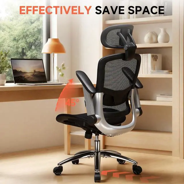 Alt view image 3 of 7 - Big and Tall Ergonomic Mesh Office Chair, High Back Home Desk Chair Computer Gaming Chair with Headrest, Flip-Up Arms, 90-125° Tilt Lock and Wide Cushion, Task Chair for Man Woman-Deep Black