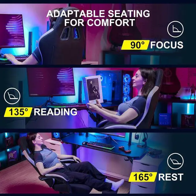 Alt view image 7 of 7 - Gaming Chair, Computer Office Chair with Pocket Spring Cushion, Linkage Armrests and Footrest, High Back Ergonomic Computer Chair with Lumbar Support Task Chair with Footrest(DPBlack)