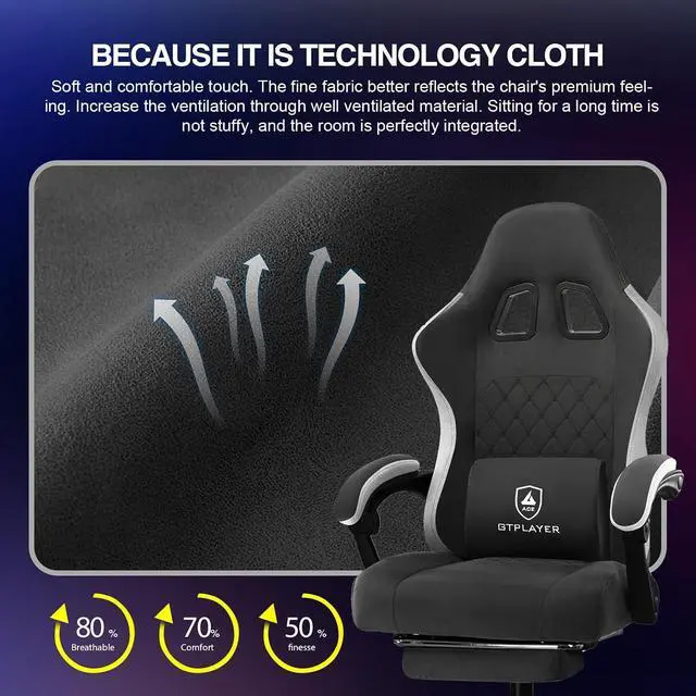Alt view image 5 of 7 - Gaming Chair, Computer Office Chair with Pocket Spring Cushion, Linkage Armrests and Footrest, High Back Ergonomic Computer Chair with Lumbar Support Task Chair with Footrest(DPBlack)