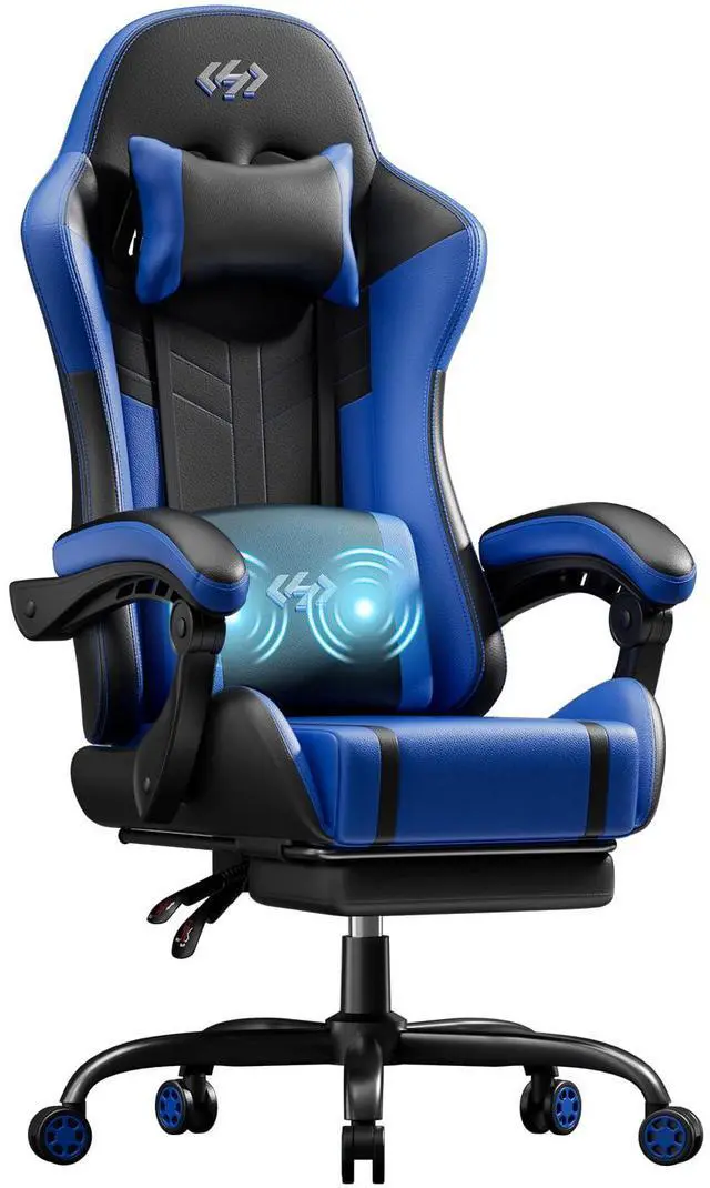 Main image of Gaming Chair, Ergonomic Video Game Seat with 360° Swivel & Lumbar Massage, Computer Chair PU Leather Cushion for Adults Home/Office Use (Black & Blue)