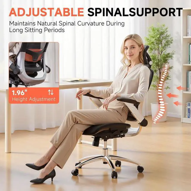 Alt view image 7 of 7 - Big and Tall Ergonomic Mesh Office Chair, High Back Home Desk Chair Computer Gaming Chair with Headrest, Flip-Up Arms, 90-125° Tilt Lock and Wide Cushion, Task Chair for Man Woman-Deep Black