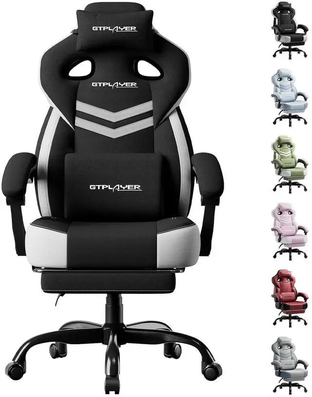 Main image of Gaming Chairs for Adult - Ergonomic Big & Tall Gaming Seat with Footrest & Lumbar Support, Comfortable Office Chair 90-155° Reclining - Heavy Duty Wide Computer Seat, Black&White