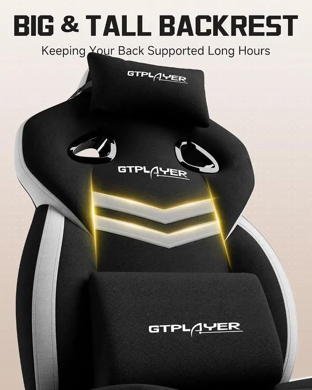 Alt view image 4 of 7 - Gaming Chairs for Adult - Ergonomic Big & Tall Gaming Seat with Footrest & Lumbar Support, Comfortable Office Chair 90-155° Reclining - Heavy Duty Wide Computer Seat, Black&White